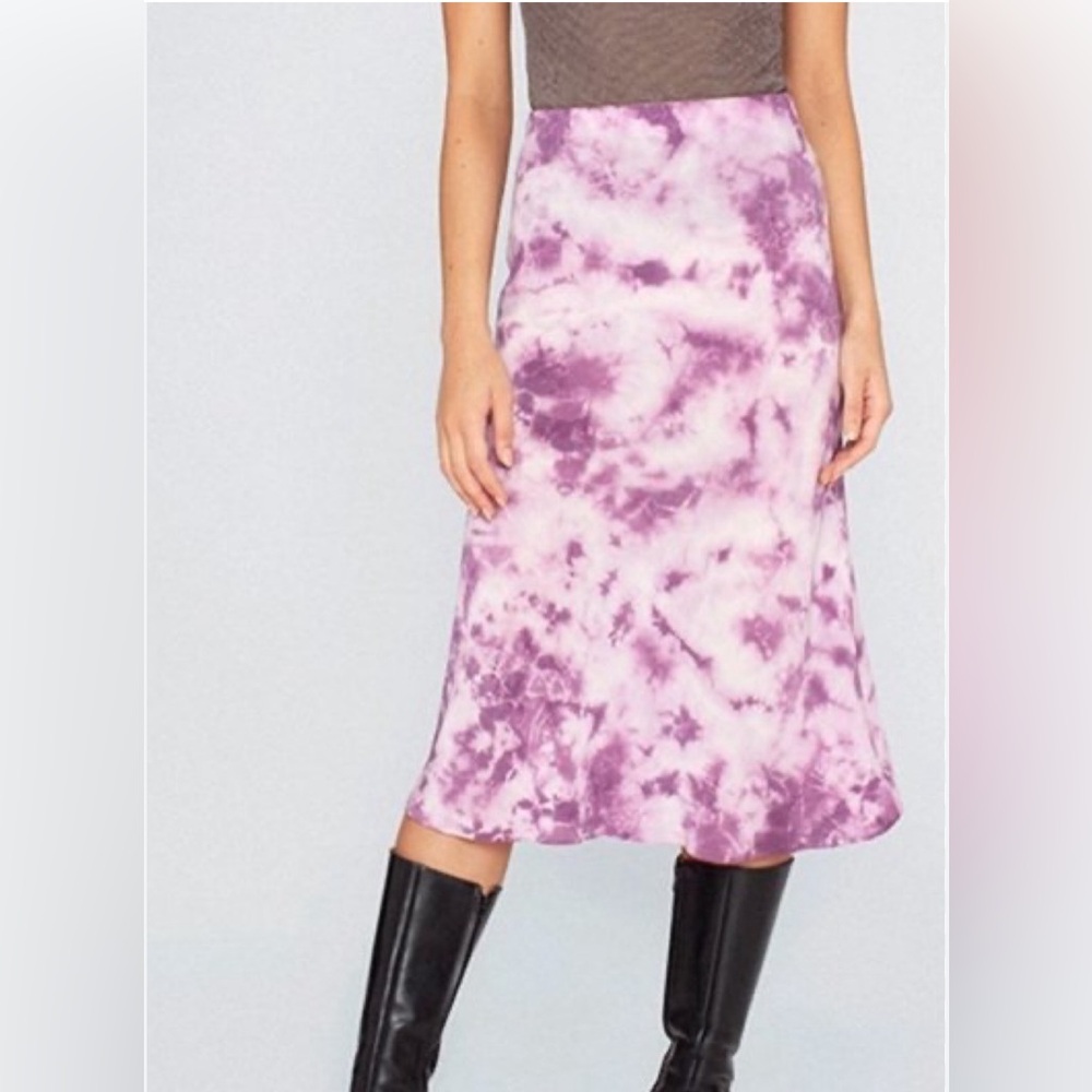 Realisation Par | 100% Silk | Purple Tie-Dye Midi A-Line Skirt